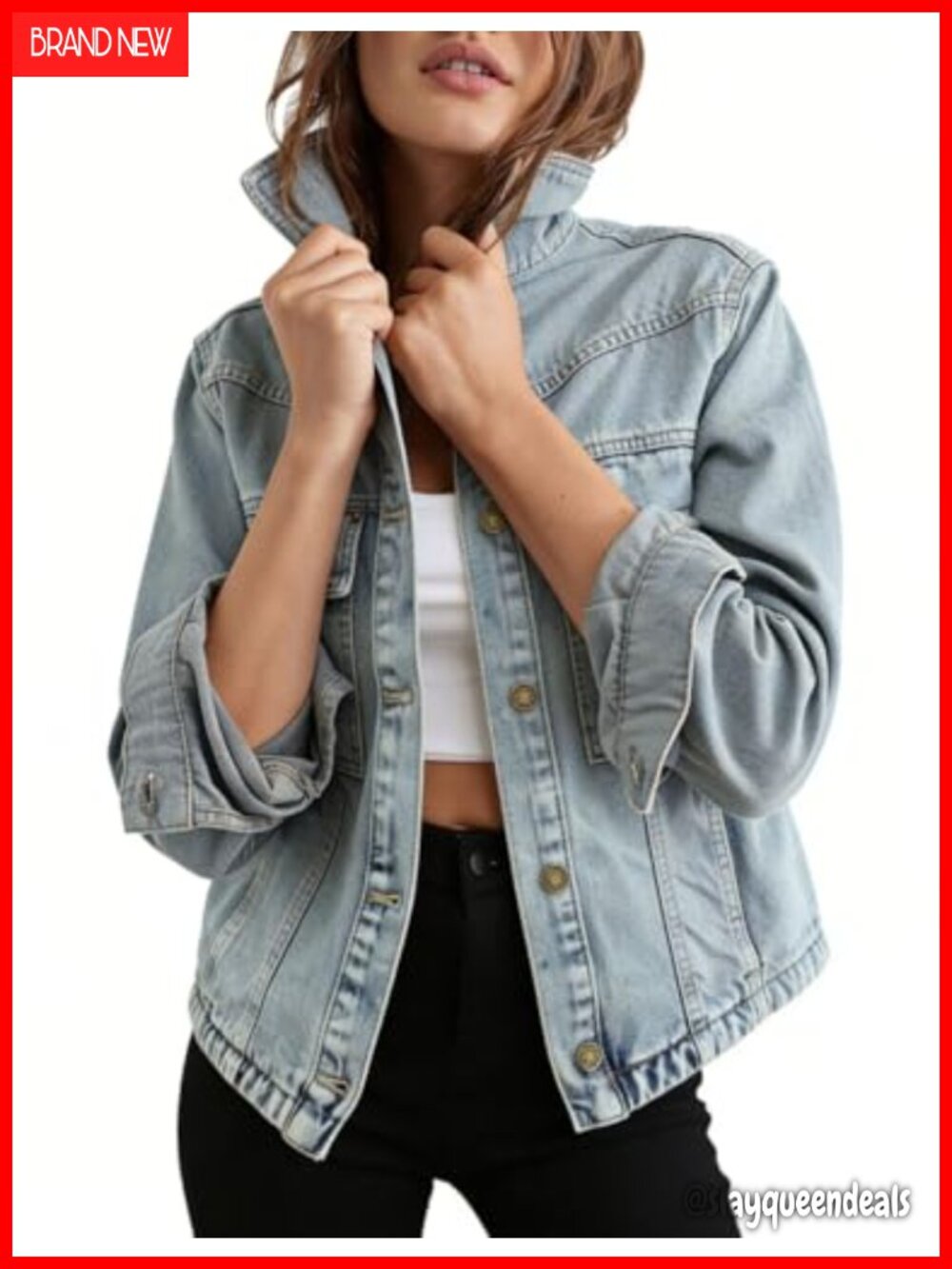 Loose Fit Long Sleeve Denim Jacket with Asymmetrical Hem